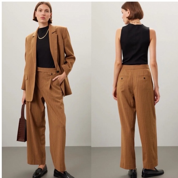 Madewell Pants - Madewell High-Rise Rosedale Straight Pant 14 Brown Pinstripe Italian Wool